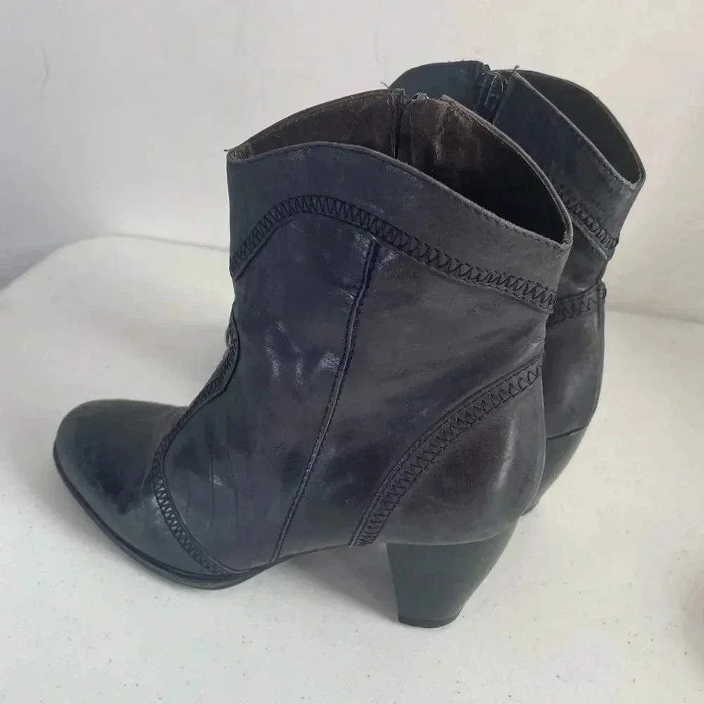 Sesto Meucci Sleek Western Zip Style Charcoal Weave Granny Ankle boots Booties 6